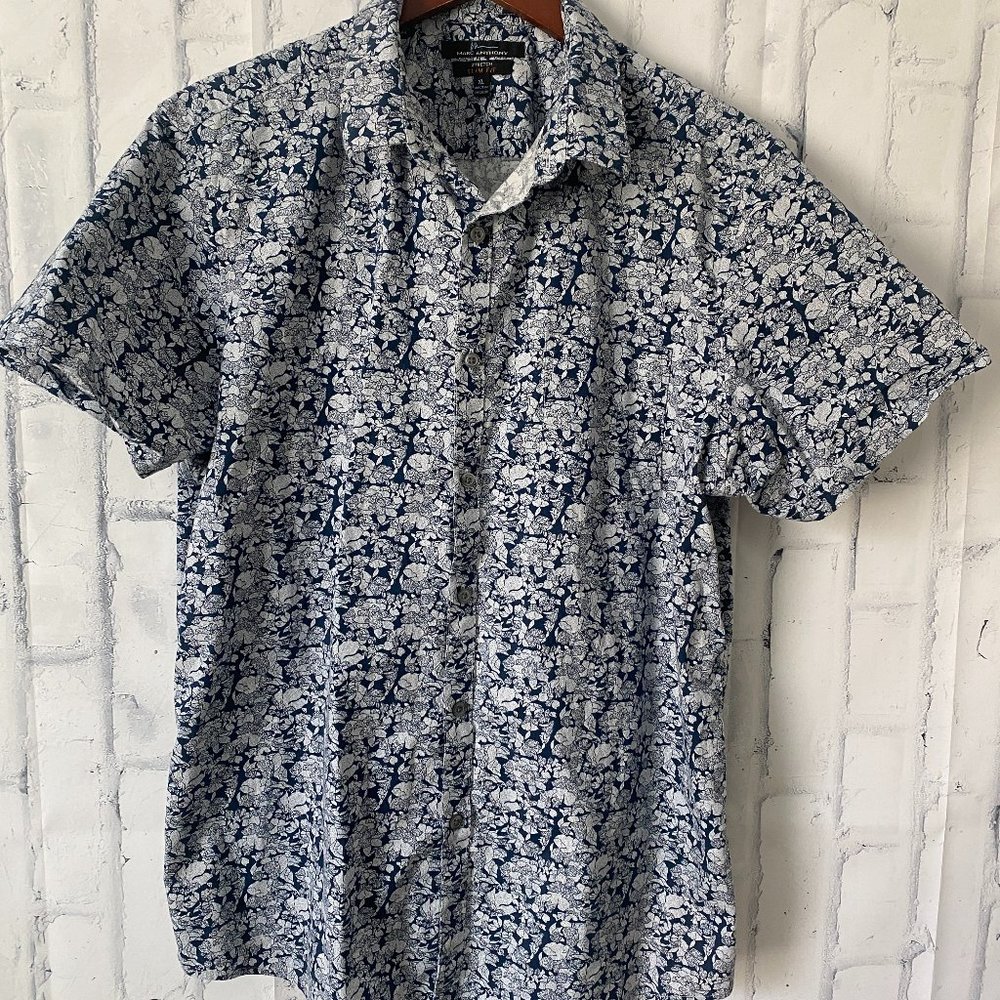 Men's Marc Anthony Stretch Slim Fit Floral Short Sleeve Button Up Shirt Size XL
